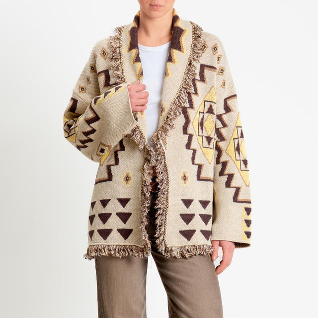 Tensione in-Cardigan jaquard alanui con frange - yellow/moro/beige