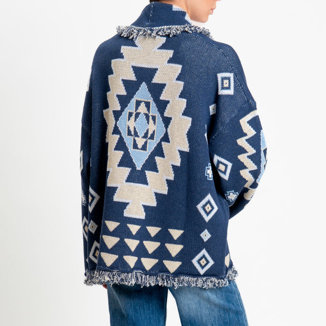Tensione in-Cardigan jaquard con frange - blu/azzurro/beige