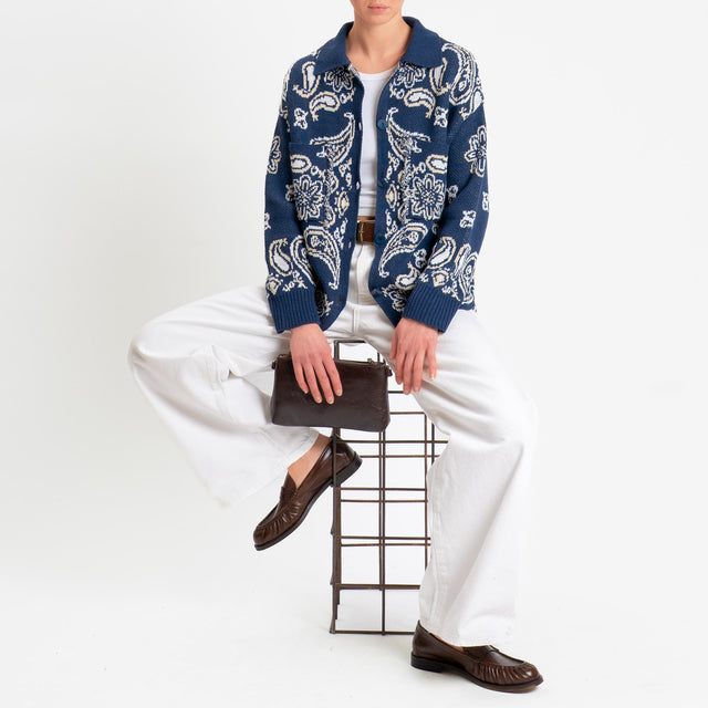 Tensione in-Giacca in maglia jaquard fantasia bandana - blu/latte/beige