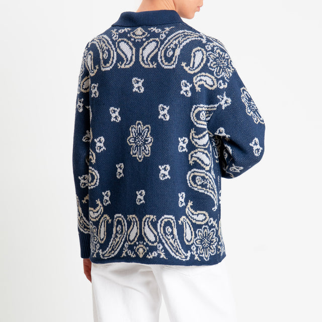 Tensione in-Giacca in maglia jaquard fantasia bandana - blu/latte/beige