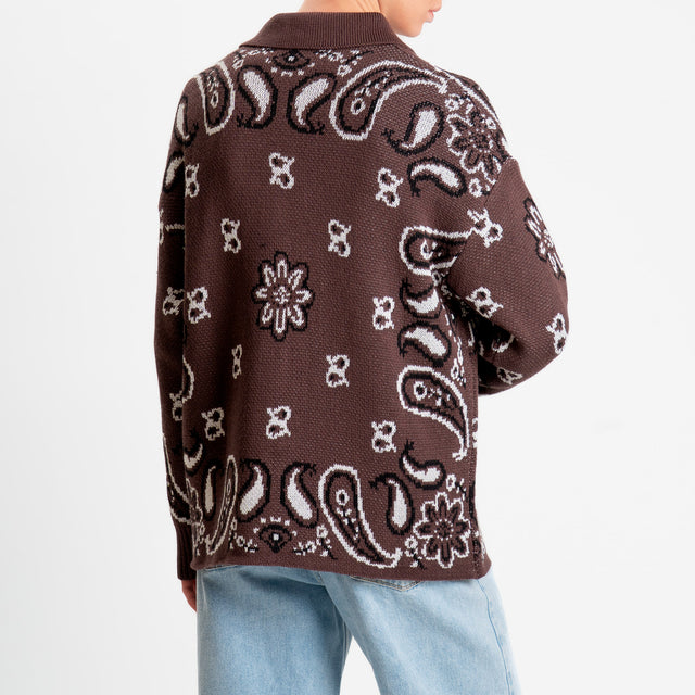 Tensione in-Giacca in maglia jaquard fantasia bandana - brown/latte/nero