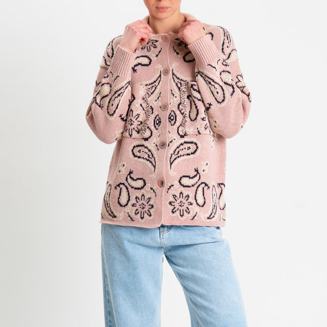 Tensione in-Giacca in maglia jaquard  fantasia bandana - pink/beige/nero