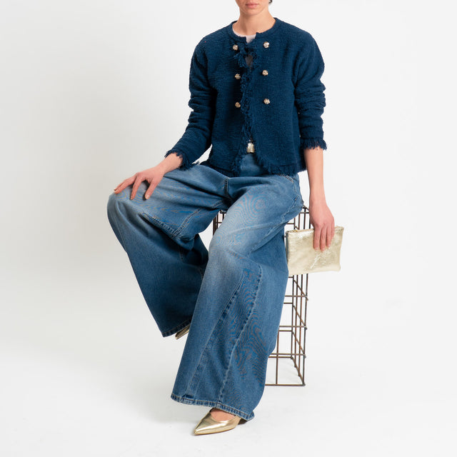 Tensione in-Giacca in maglia bouclè con frange - blu