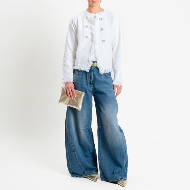 Tensione in-Giacca in maglia bouclè con frange - bianco