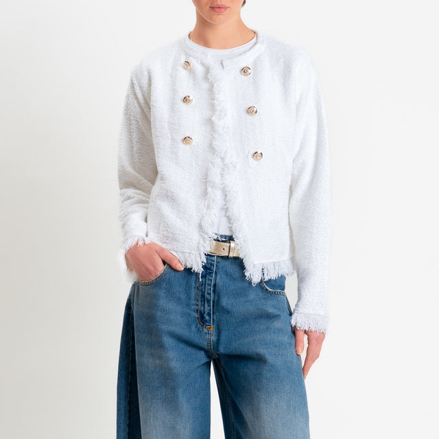 Tensione in-Giacca in maglia bouclè con frange - bianco