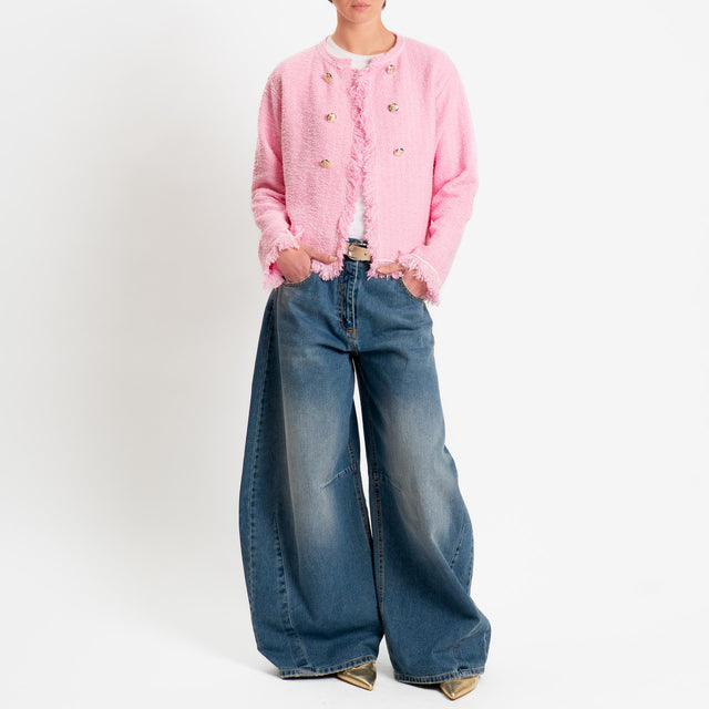 Tensione in-Giacca in maglia bouclè con frange - pink