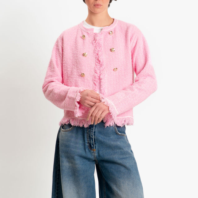 Tensione in-Giacca in maglia bouclè con frange - pink