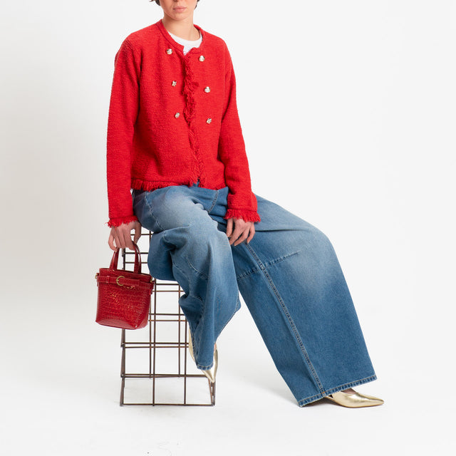 Tensione in-Giacca in maglia bouclè con frange - Rosso