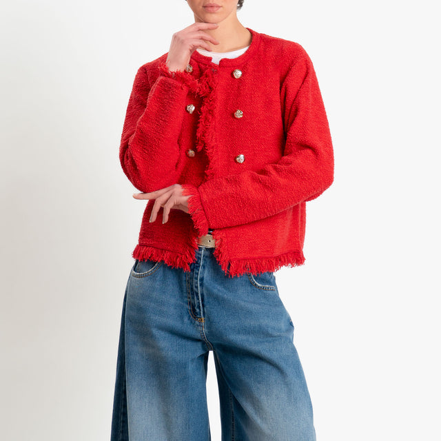 Tensione in-Giacca in maglia bouclè con frange - Rosso