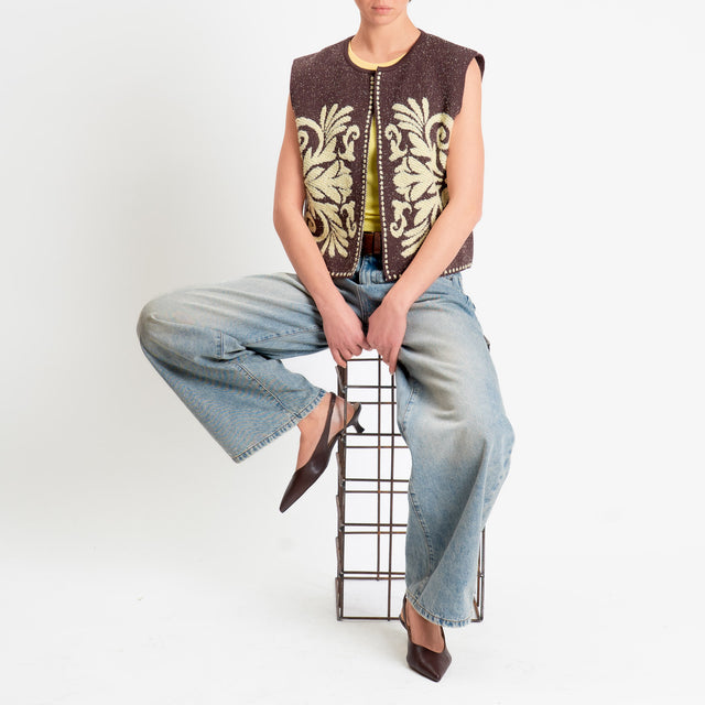 Tensione in-Gilet melange jacquard - brown/yellow