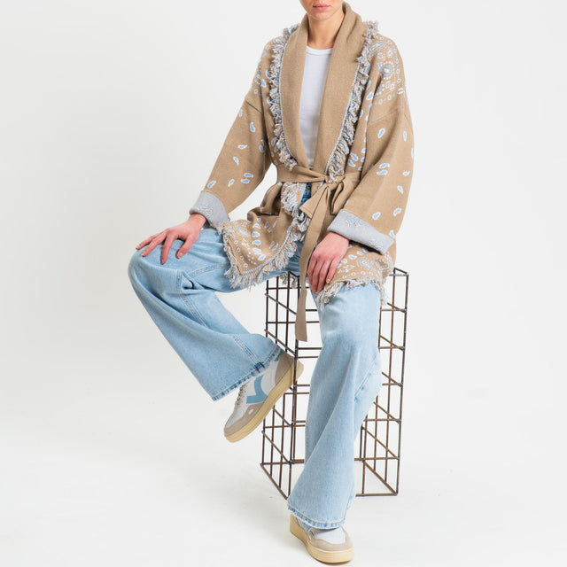 Tensione in-Cardigan fantasia bandana - camel