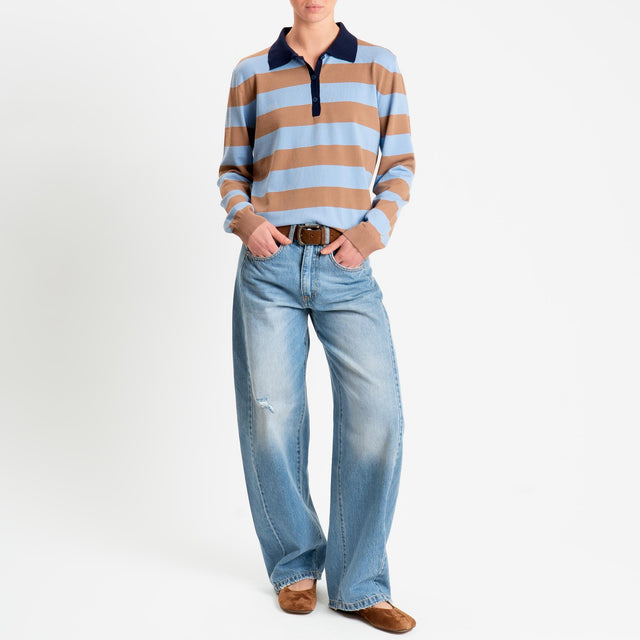Tensione in-Maglia collo polo a righe - blu/camel/cielo