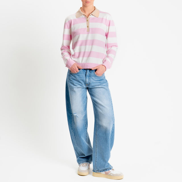 Tensione in-Maglia collo polo a righe - camel/pink/latte