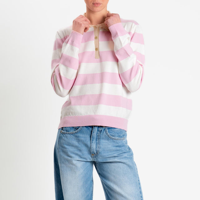 Tensione in-Maglia collo polo a righe - camel/pink/latte