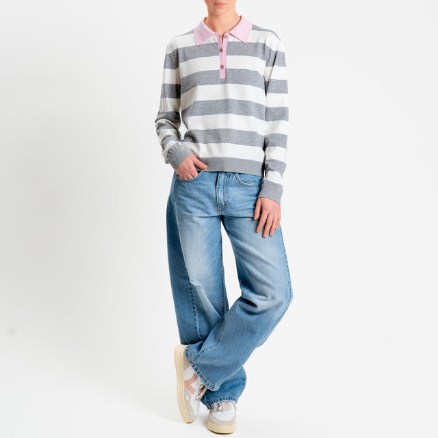 Tensione in-Maglia collo polo a righe - pink/grigio/latte