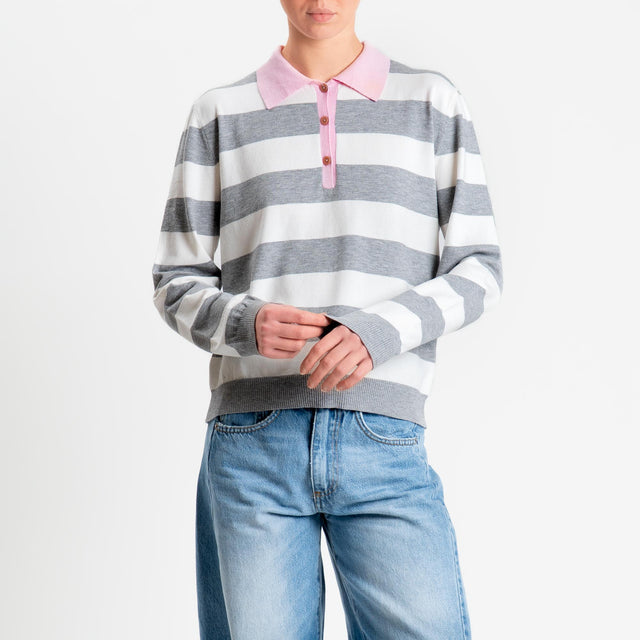 Tensione in-Maglia collo polo a righe - pink/grigio/latte