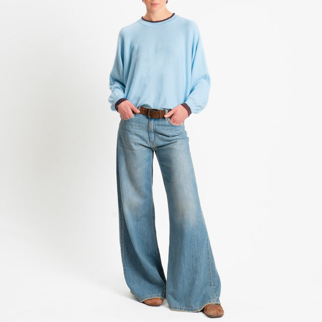 Tensione in-Maglia girocollo bicolore - light blue/brown