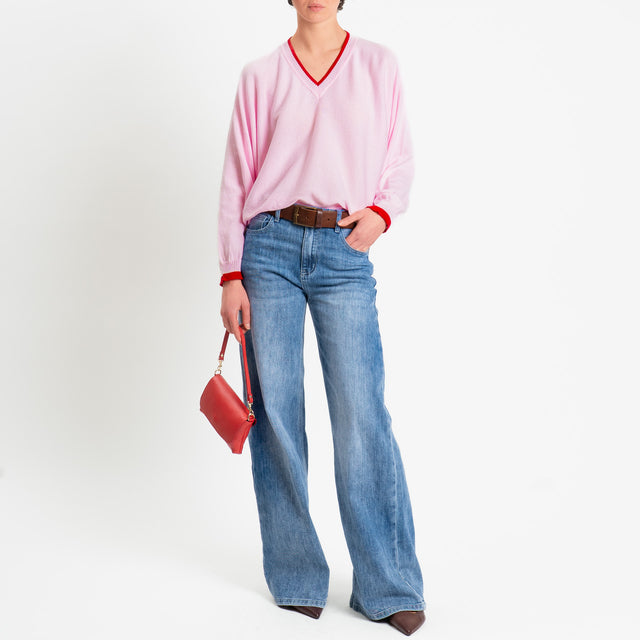 Tensione in-Maglia scollo a v over in cotone - pink/red