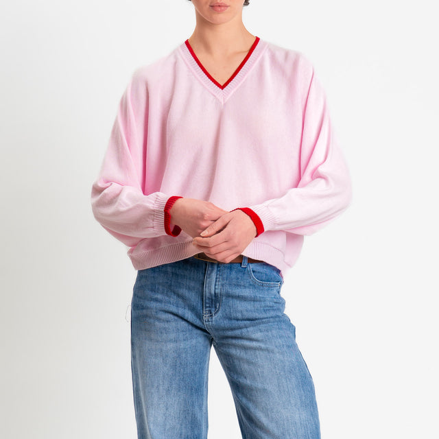 Tensione in-Maglia scollo a v over in cotone - pink/red