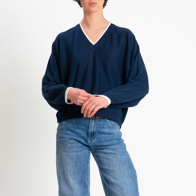 Tensione in-Maglia scollo a v over in cotone - blu/white