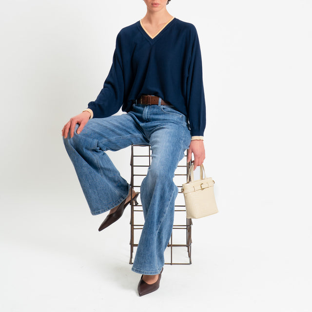 Tensione in-Maglia scollo a v over in cotone - blu/yellow