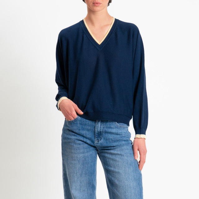 Tensione in-Maglia scollo a v over in cotone - blu/yellow