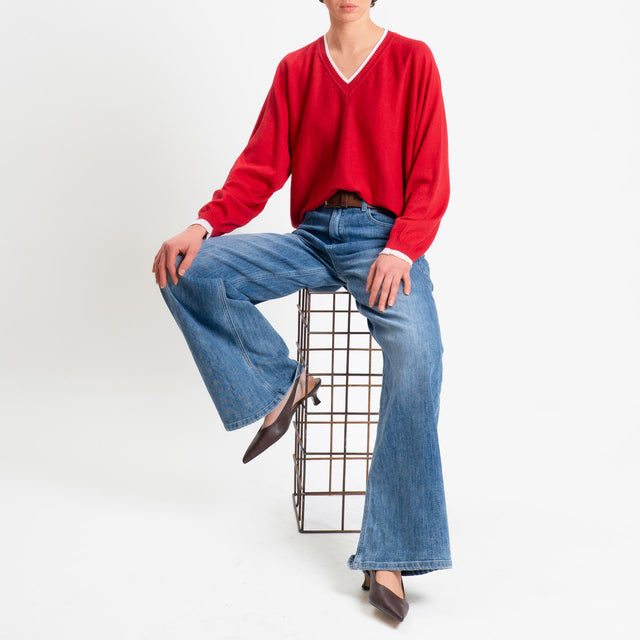 Tensione in-Maglia scollo a v over in cotone - red/white