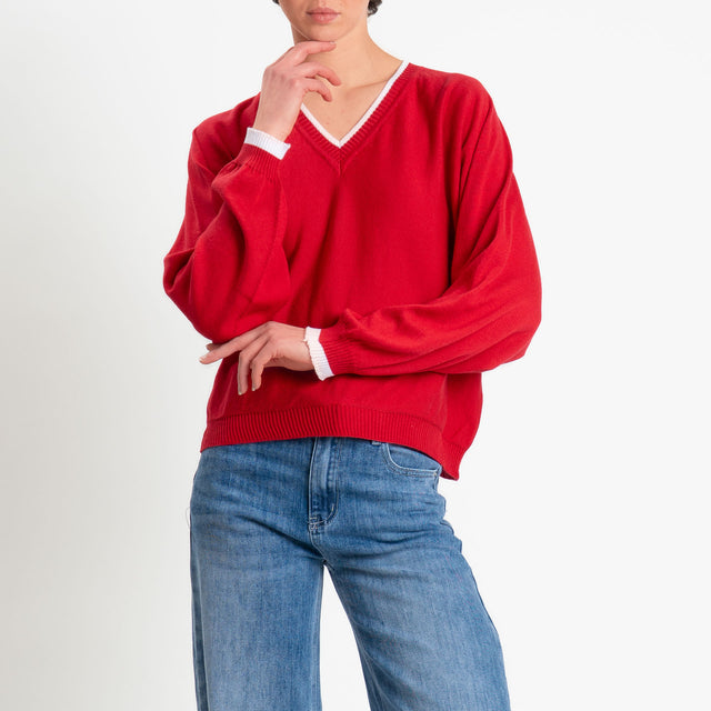 Tensione in-Maglia scollo a v over in cotone - red/white
