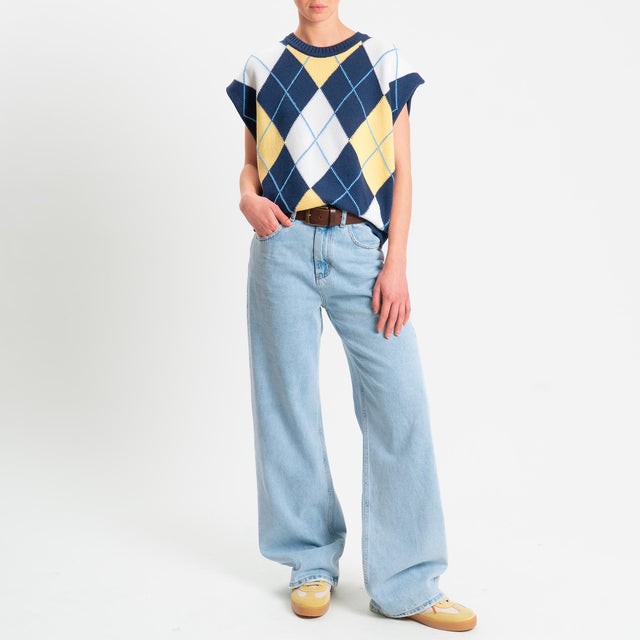 Tensione in-Maglia smanicata argyle - blu/yellow/azzurro