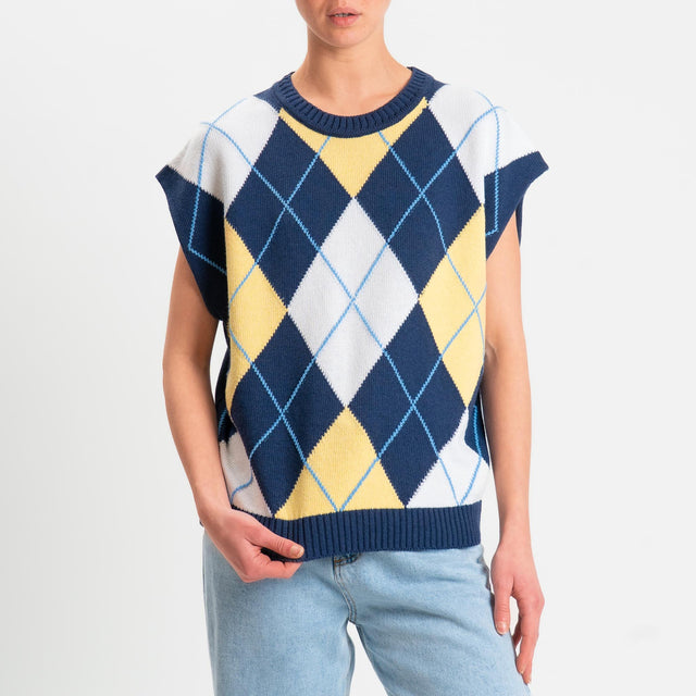 Tensione in-Maglia smanicata argyle - blu/yellow/azzurro