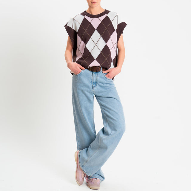 Tensione in-Maglia smanicata argyle - pink/brown/taupe