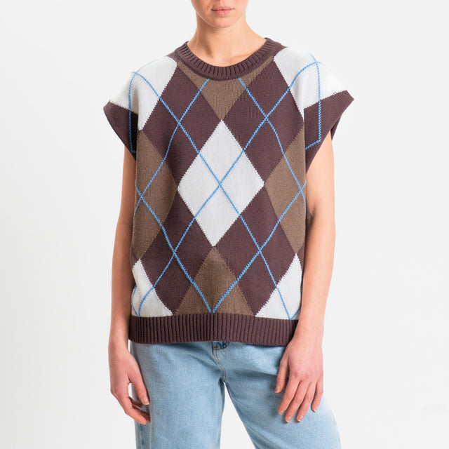 Tensione in-Maglia smanicata argyle - brown/latte/azzurro