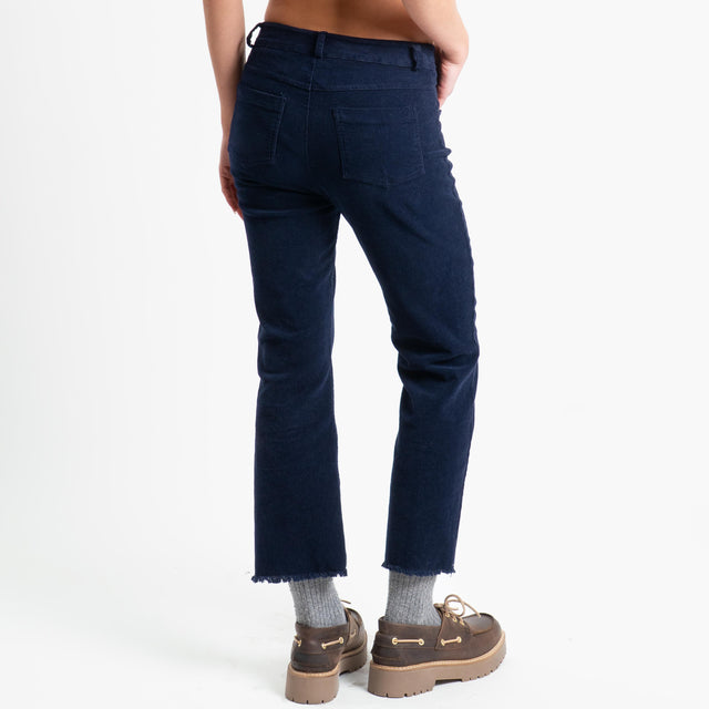 Tensione in-Pantalone velluto mille righe sfrangiato - blu scuro