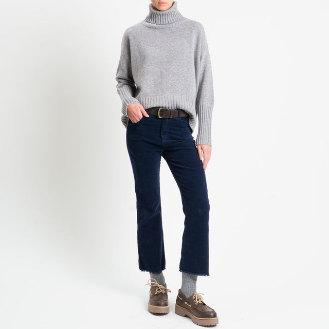 Tensione in-Pantalone velluto mille righe sfrangiato - blu scuro