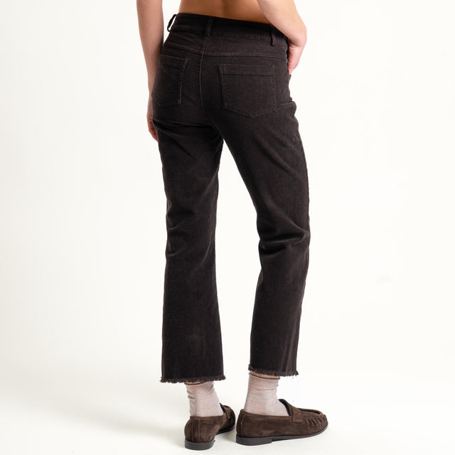 Tensione in-Pantalone velluto mille righe sfrangiato - moro