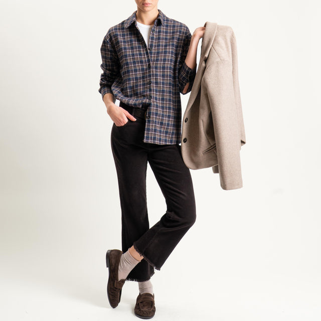 Tensione in-Pantalone velluto mille righe sfrangiato - moro