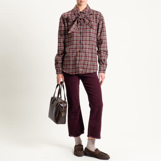 Tensione in-Pantalone velluto mille righe sfrangiato - Bordeaux