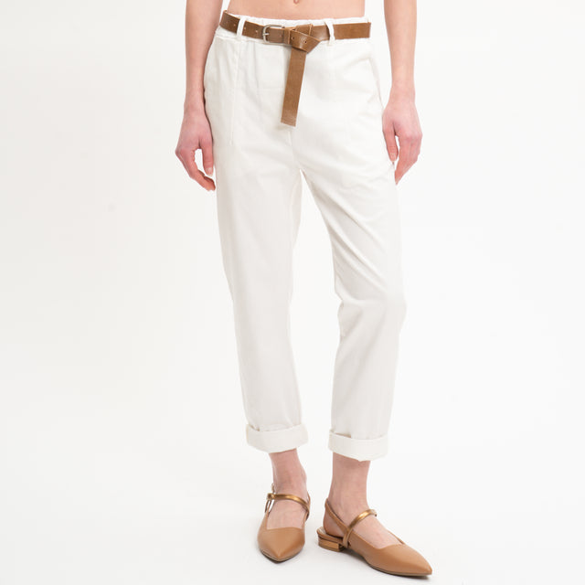 Tensione in-Pantalone elastico in vita con cintura - latte