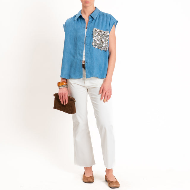 Tensione in-Pantalone bootcut orlo sfrangiato cotone elasticizzato - burro