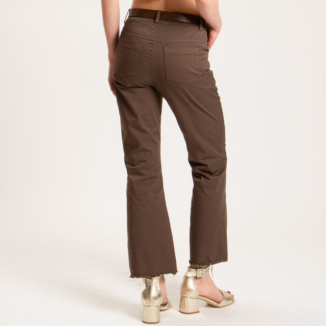 Tensione in-Pantalone sfrangiato cotone elasticizzato - cioccolato