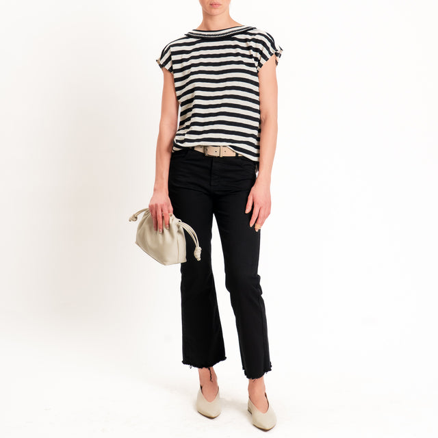 Tensione in-Pantalone bootcut orlo sfrangiato cotone elasticizzato - nero
