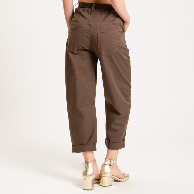Tensione in-Pantalone barrel cotone elasticizzato - cioccolato