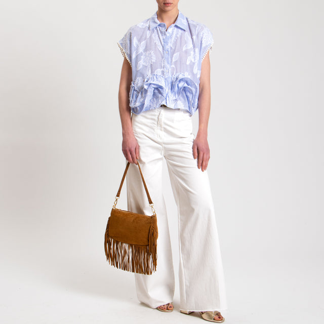 Tensione in-Pantalone sfrangiato con cintura - latte