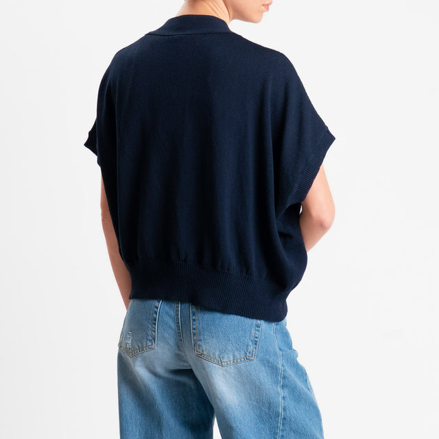 Tensione in-Cardigan effetto kimono asimmetrico - blu