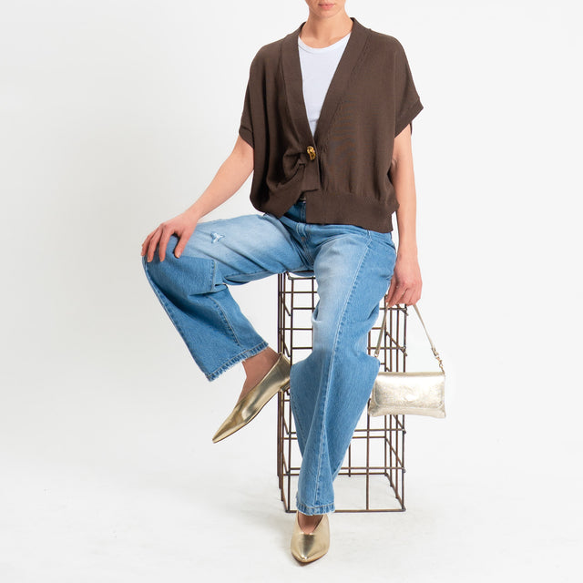 Tensione in-Cardigan effetto kimono asimmetrico - moro