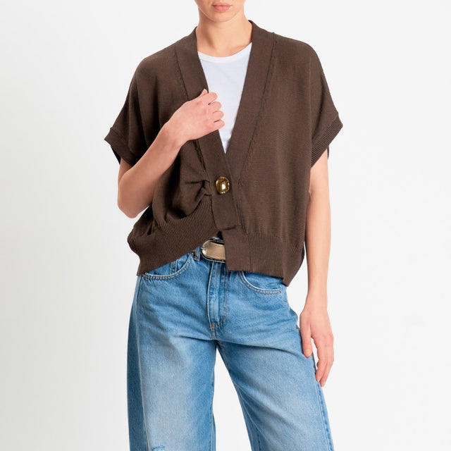 Tensione in-Cardigan effetto kimono asimmetrico - moro