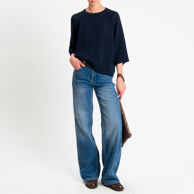 Tensione in-Maglia girocollo manica raglan 3/4 - blu