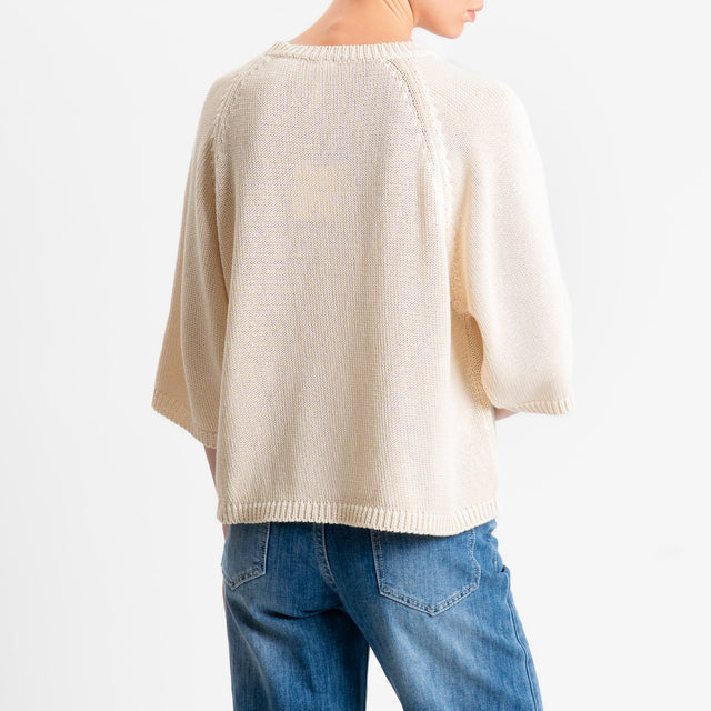 Tensione in-Maglia girocollo manica raglan 3/4 - burro