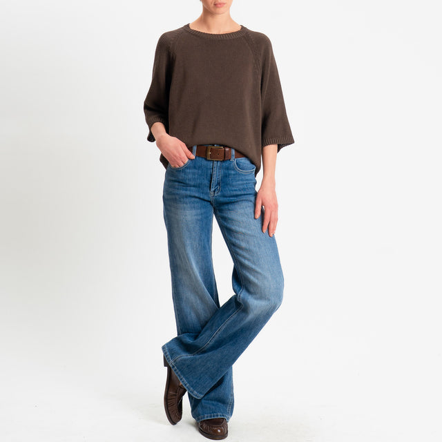 Tensione in-Maglia girocollo manica raglan 3/4 - moro