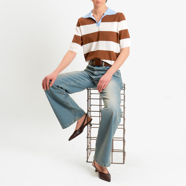Tensione in-Maglia polo a righe - azzurro/choco/latte